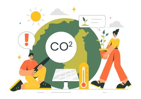 Carbon Dioxide or CO2 Vector Illustration Emphasizing the Importance of Sav.. Stock Illustration