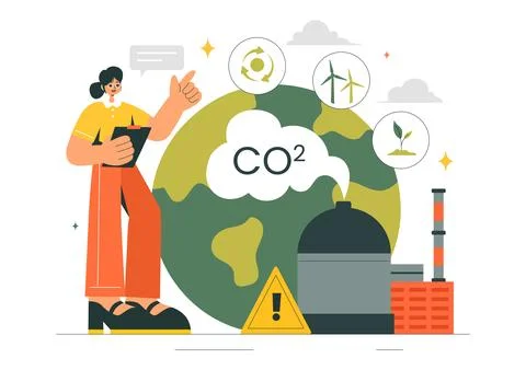 Carbon Dioxide or CO2 Vector Illustration Emphasizing the Importance of Sav.. Stock Illustration
