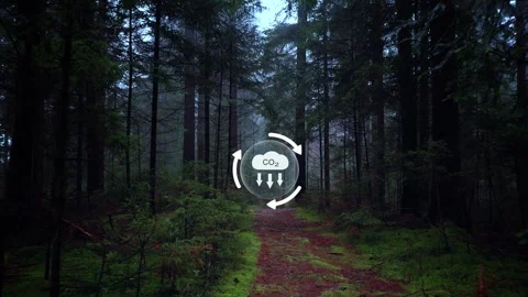 Carbon dioxide renewable icon in magic green forest Stock Footage 337247060
