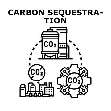 Carbon dioxide sequestration process capturing emissions technology Stock Illustration