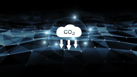 Carbon dioxide sphere icon on dark wavy digital looping background Stock Footage 340588203