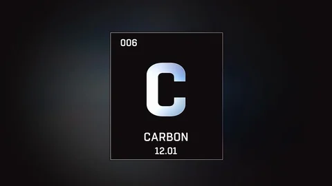 Carbon as Element 6 of the Periodic Table 3D animation on grey background Video stock 119215897