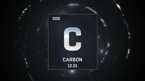 Carbon as Element 6 of the Periodic Table 3D animation on silver background Stock Illustration