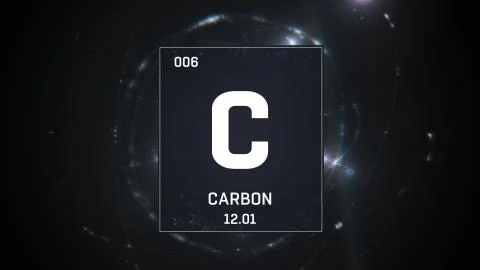 Carbon as Element 6 of the Periodic Table 3D animation on silver background Stock Illustration