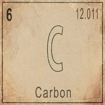 Carbon Element Card from Periodic Table on Vintage Old Paper Stock Illustration