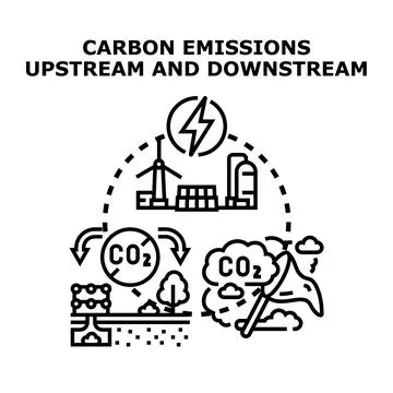 Carbon emissions upstream and downstream lifecycle management Stock Illustration
