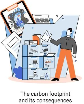 Carbon footprint and its consequences. Causes of climate change on planet Stock Illustration