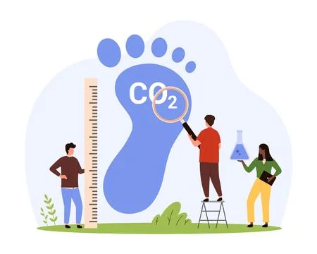 Carbon footprint effect analysis by tiny people, CO2 pollution and environmental 스톡 일러스트