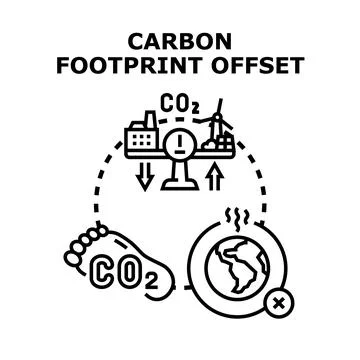 Carbon footprint offset balancing emissions from planet Stock Illustration