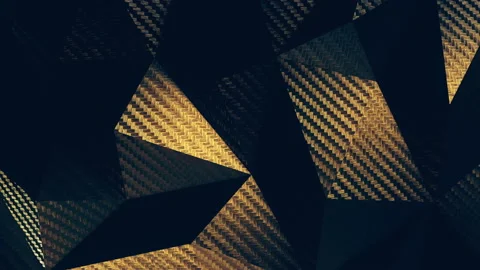 Carbon gold triangular polygonal close-up background loop Stock Footage 138685889