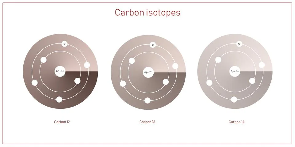Carbon isotopes atomic structure - elementary particles physics theory Stock Illustration