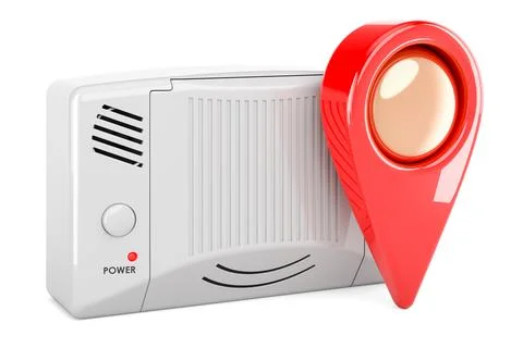 Carbon monoxide detector with map pointer, 3D rendering Illustrazione stock