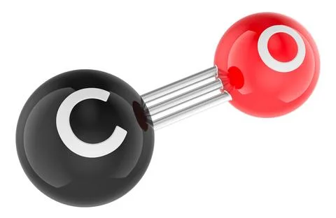 Carbon monoxide molecule with triple bond. 3D rendering Stock Illustration