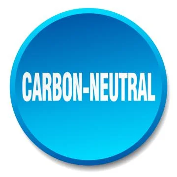 Carbon-neutral blue round flat isolated push button Stock Illustration