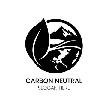 Carbon Neutral Logo Design with Leaf and Mountain Landscape Symbol Stock Illustration