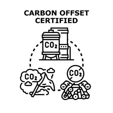 Carbon offset certified concept illustrating emission reduction Stock Illustration