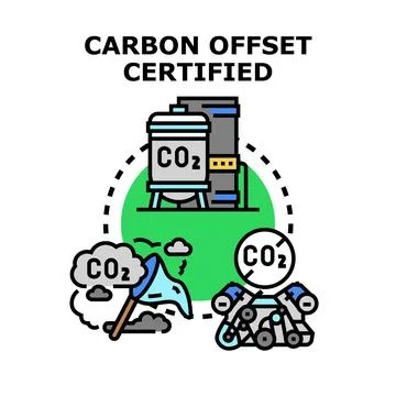 Carbon offset certified concept illustrating emission reduction Stock Illustration