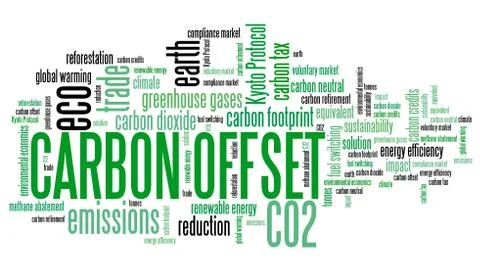 Carbon offset - international environmental issues and concepts tag cloud ill Stock Illustration
