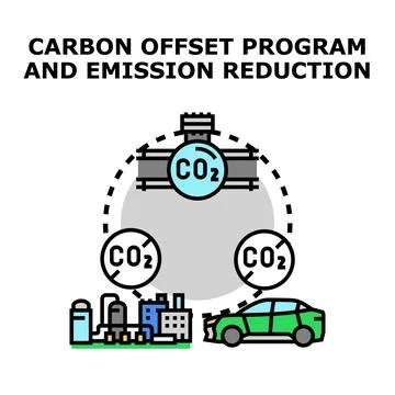 Carbon offset program and emission reduction concept Illustrazione stock