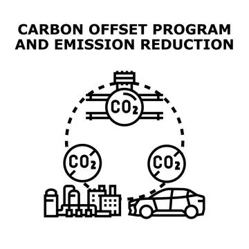 Carbon offset program and emission reduction concept Illustrazione stock