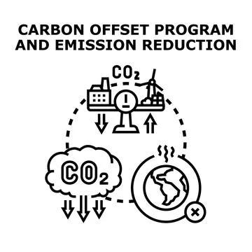Carbon offset program balancing emission reduction for climate Illustration