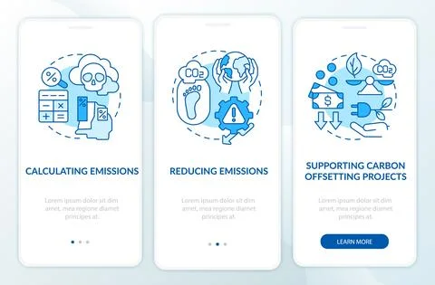Carbon offset steps onboarding mobile app page screen with concepts Ilustração Stock