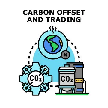 Carbon offset trading concept minimizing emissions footprint Stock Illustration