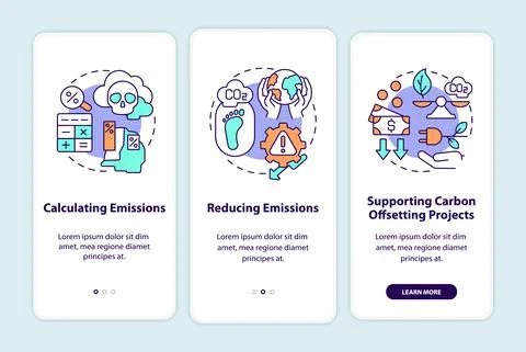 Carbon offsetting steps onboarding mobile app page screen with concepts Ilustração Stock