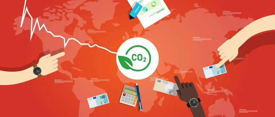Carbon pricing going down decrease low carbon tax exchange market carbon Stock Illustration