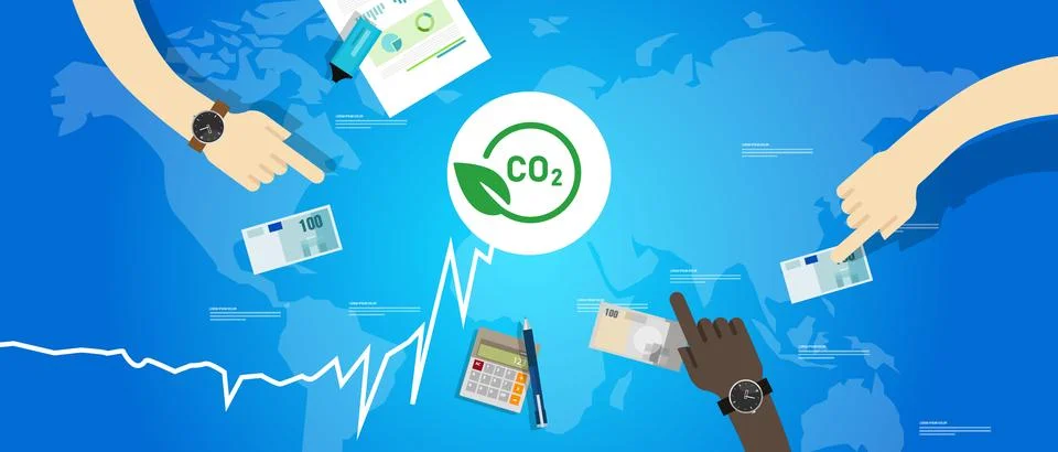 Carbon pricing going up increase high carbon tax exchange market carbon Stock Illustration