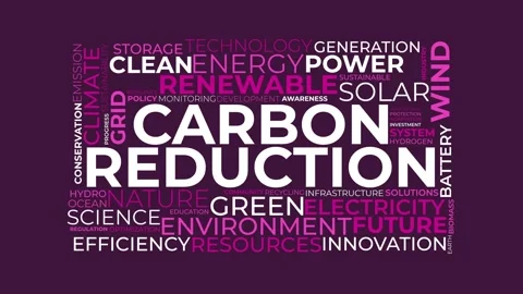 Carbon Reduction Word Cloud Animation with Renewable Energy Concepts Stock Footage 343780164