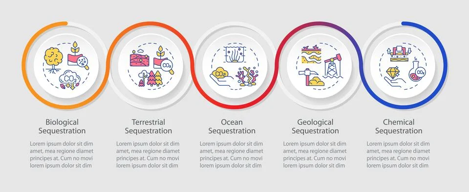 Carbon sequestration methods infographics circles sequence Stockillustratie
