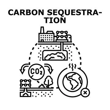 Carbon sequestration technology catching co2 preventing climate change Stock Illustration
