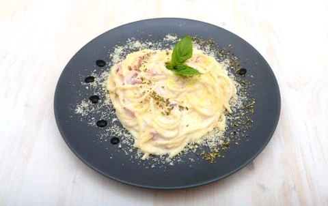 Carbonara spaghetti dish Stock Photos