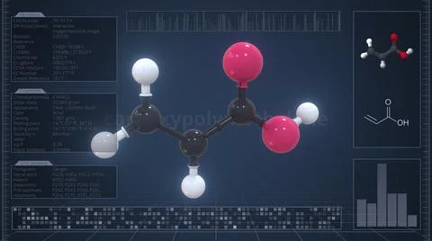 Carboxypolymethylene molecule with description on the computer screen, 3d Stock Illustration
