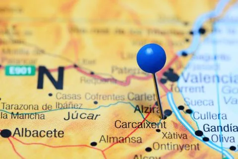 Carcaixent pinned on a map of Spain Foto stock