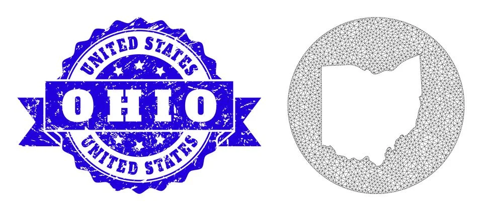 Carcass Mesh Circle Stencils Map of Ohio State with Distress Seal Stock Illustration