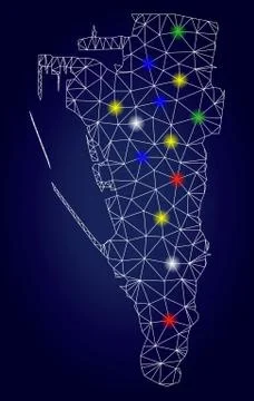 Carcass Mesh Vector Gibraltar Map with Colored Glowing Spots Stock Illustration