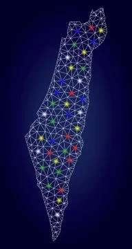 Carcass Mesh Vector Israel Map with Color Light Spots Stock Illustration