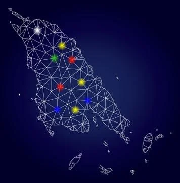 Carcass Mesh Vector Koh Chang Map with Bright Glowing Spots Illustrazione stock