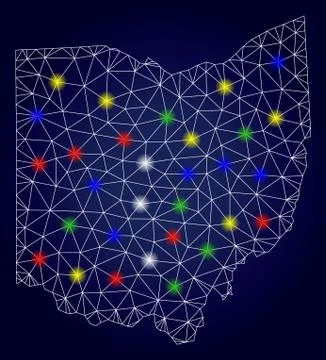 Carcass Mesh Vector Ohio State Map with Bright Light Spots Stock Illustration