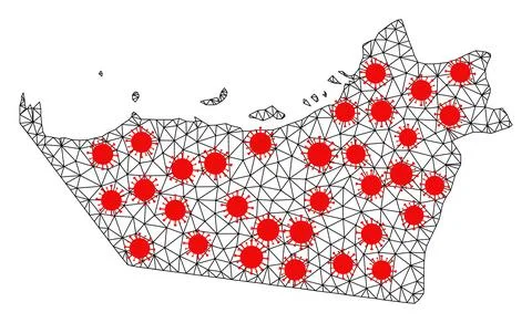 Carcass Polygonal Map of Abu Dhabi Emirate with Red Virus Elements イラスト素材