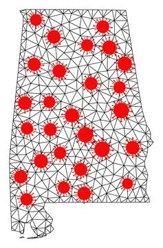 Carcass Polygonal Map of Alabama State with Red Infectious Elements イラスト素材