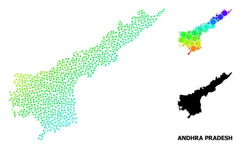 Carcass Polygonal Map of Andhra Pradesh State with Red Stars Stock Illustration