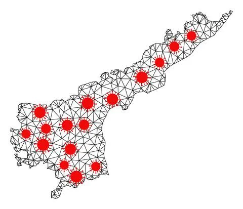 Carcass Polygonal Map of Andhra Pradesh State with Red Infection Elements Illustrazione stock
