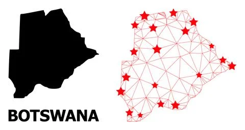 Carcass Polygonal Map of Botswana with Red Stars Illustrazione stock