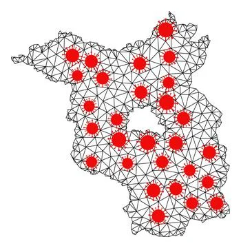 Carcass Polygonal Map of Brandenburg State with Red Infection Elements イラスト素材