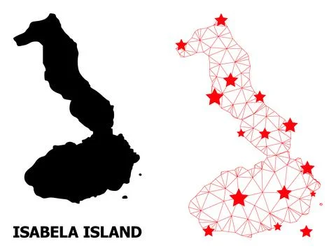 Carcass Polygonal Map of Galapagos - Isabela Island with Red Stars Stock Illustration