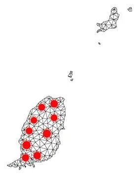 Carcass Polygonal Map of Grenada Islands with Red Infectious Items Illustrazione stock