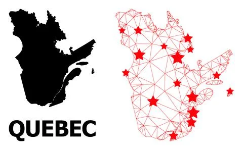 Carcass Polygonal Map of Quebec Province with Red Stars Stock Illustration